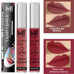 MI FASHION Set of 2 Liquid Lipstick Smudge Free Matte Keeps Moisturize - Red & Brown-image-23