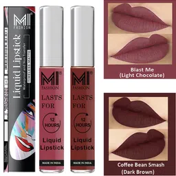 MI FASHION Set of 2 Liquid Lipstick Smudge Free Matte Keeps Moisturize-Nude, Brown-32