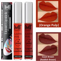 MI FASHION Set of 2 Liquid Lipstick Smudge Free Matte Keeps Moisturize - Orange & Brown-15