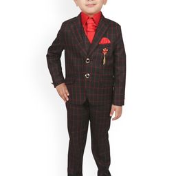 SG YUVRAJ Boys Black & Red Checked Single-Breasted Suit-image-49