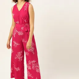 DressBerry Women Magenta & White Floral Printed Basic Jumpsuit-10