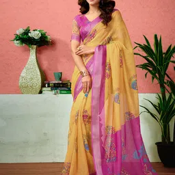Sangria Floral Printed Ready To Wear Saree With Unstitched Blouse-6