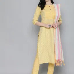Kvsfab Yellow Woven Design Pure Cotton Handloom Unstitched Dress Material-image-2