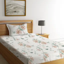 KLOTTHE White & Brown Floral 300 TC Single Bedsheet with 1 Pillow Cover-image-11