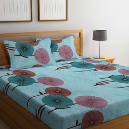 KLOTTHE Floral Printed 300 TC Fitted King Bedsheet with 2 Pillow Covers-image-98