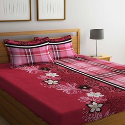 KLOTTHE Floral Printed 300 TC Fitted King Bedsheet with 2 Pillow Covers-image-26