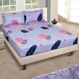 ROMEE Grey Floral Microfiber 144 TC Queen Bedsheet with 2 Pillow Covers-image-89