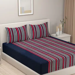 SWAYAM Grey & Red 180 TC Fine Cotton Queen Bedsheet with 2 Pillow Covers-20