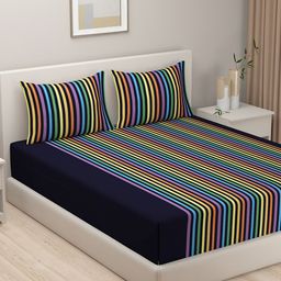 SWAYAM Multicoloured 180 TC Cotton Double Bedsheet with 2 Pillow Covers-17