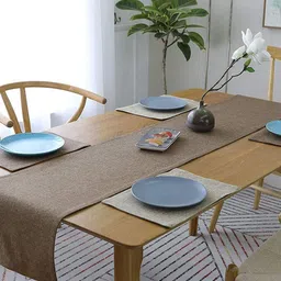 CASA-NEST Brown Solid Jute Dining Table Runner Set with Backing Heat Resistant-43