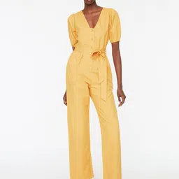 Trendyol Women Mustard Yellow Solid Basic Jumpsuit with Belt-11