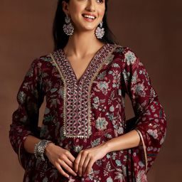 Libas Women Floral Printed Regular Sequinned Kurta with Dhoti Pants & With Dupatta-image-69