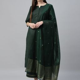 Libas Women Green Pure Cotton Kurta with Palazzos & With Dupatta-32