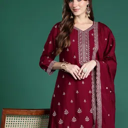 Indo Era Ethnic Motifs Embroidered Kurta with Sharara & Dupatta-image-94