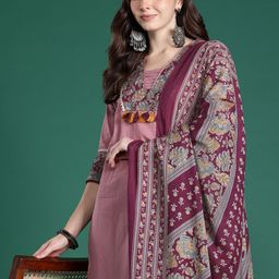 Indo Era Floral Print Pure Cotton Kurta with Trousers & Dupatta-55