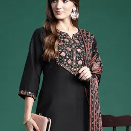Indo Era Floral Yoke Design Thread Work Kurta With Trousers & Dupatta-picture-14