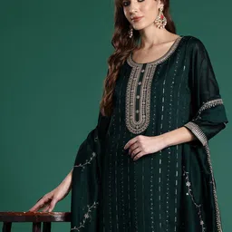 Indo Era Ethnic Motifs Embroidered Sequinned Kurta with Trousers & With Dupatta-image-25