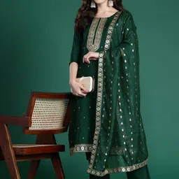 Indo Era Ethnic Motifs Embroidered Regular Kurta with Trousers & Dupatta-image-24
