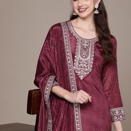 Anouk Ethnic Motifs Embroidered Regular Sequinned Kurta with Palazzos & Dupatta-5