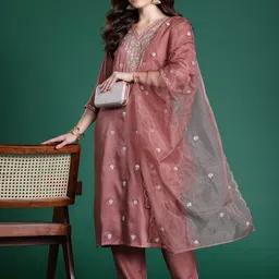 Indo Era Ethnic Motifs Embroidered Sequinned Kurta with Trousers & With Dupatta-picture-11