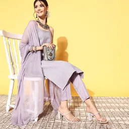 Inddus Women Woven Design Cotton Blend Ethereal Embroidery Kurta Set-image-89