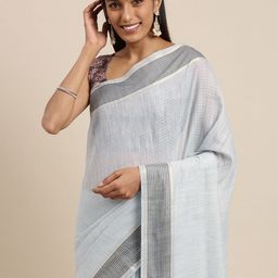Mitera Grey Striped Silk Cotton Saree-image-55