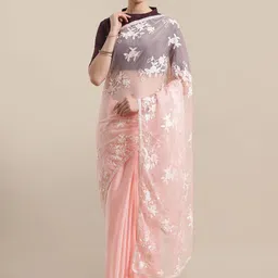 Saree mall Peach-Coloured Embroidered Detail Half & Half Saree-image-35