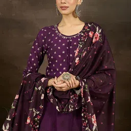 Indo Era Floral Printed Pure Cotton Anarkali Kurta With Trousers & Dupatta-58