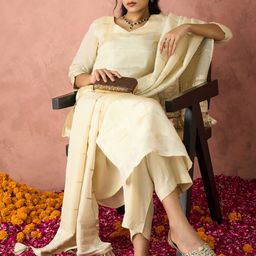 KALINI Woven Design V-Neck Straigh Kurta With Trousers And Dupatta-picture-30