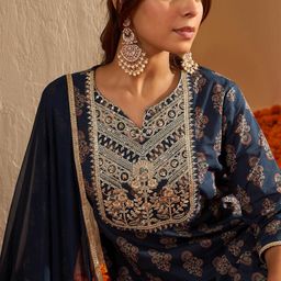 Anouk Women Ethnic Motifs Embroidered Cotton Kurta with Trousers & Dupatta-image-31
