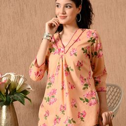 Dipani Women Floral Printed Pure Cotton V-Neck Top With Trousers Co-Ords-picture-15