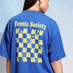Tokyo Talkies Women Checked Typography Printed Oversized T-shirt-image-57