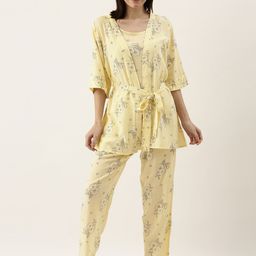 SANSKRUTIHOMES Women Yellow & Black Floral Printed Pyjama Set-55