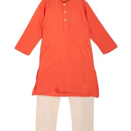 KISAH Boys Coral Orange & Cream-Coloured Solid Kurta with Pyjamas-30