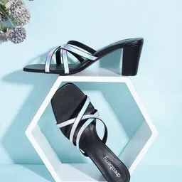DressBerry Women Cross Straps Iridescent Effect Block Heels-12