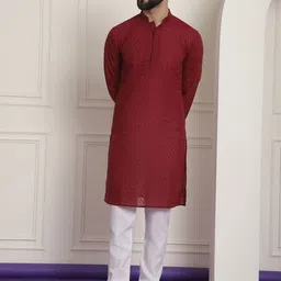 SOJANYA Ethnic Motifs Embroidered Regular Thread Work Pure Cotton Kurta with Churidar-picture-21