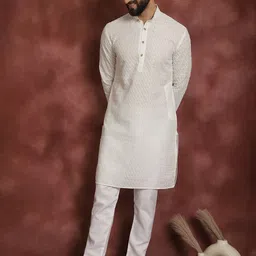 SOJANYA Ethnic Motifs Embroidered Regular Thread Work Pure Cotton Kurta With Churidar-image-41