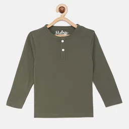 METRO KIDS COMPANY Boys Olive Green Solid Henley Neck T-shirt-picture-6