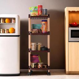 Aura Brown & Black 4-Layer Office Storage Trolley Rack with Wheels-17
