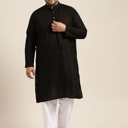 SOJANYA PLUS Size Men Black Embroidered Pure Cotton Kurta-picture-33