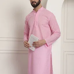 SOJANYA Geometric Embroidered Mandarin Collar Chikankari Pure Cotton Straight Kurta-image-32