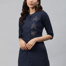 HIGHLIGHT FASHION EXPORT Women Navy Blue Handwork Yoke Design Kurta-picture-58