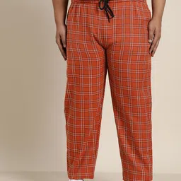 Sojanya PLUS Men Cotton Rust Red & White Checked Running Track Pant-image-34