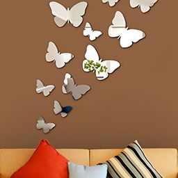 Wall1ders Silver Toned 12 Pieces Butterfly Wall Stickers-10