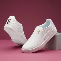 U S Polo Assn Men Off White Textured PU Slip-On Sneakers-16