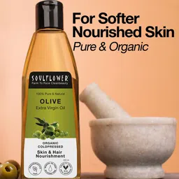 Soulflower Coldpressed Extra Virgin Olive Oil for Makeup Remover & Hair Growth 225 ml-50
