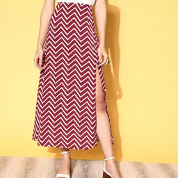 Berrylush Classy Maroon Geometric Roman Column Skirt-image-16