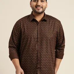 SOJANYA PLUS Men Brown & White Pure Cotton Classic Printed Casual Shirt-image-72