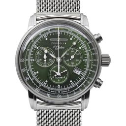ZEPPELIN Men Green Dial & Silver Toned Stainless Steel Bracelet Style Straps Analogue Watch 8680M4-17
