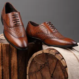 Alberto Torresi Men Tan Brown Textured Leather Formal Oxfords-image-90